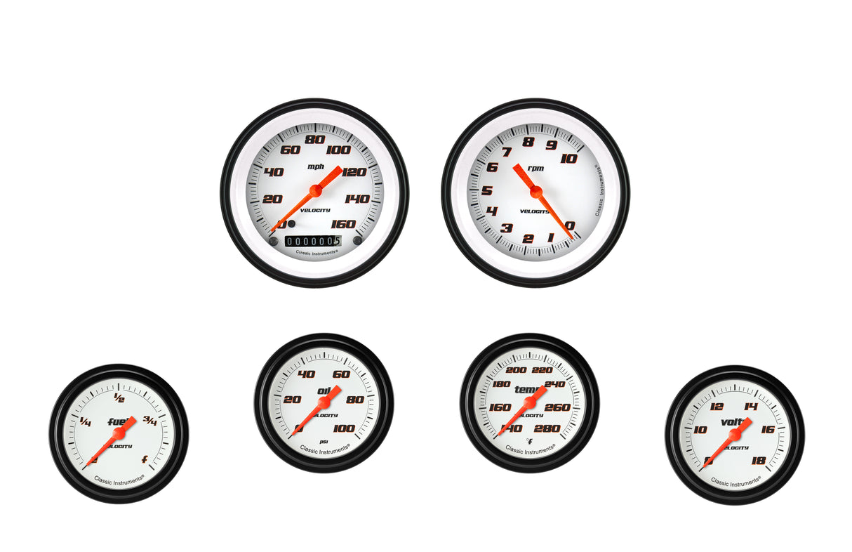 Classic Instruments Velocity White Six Gauge Set 301 - VS301WBLF