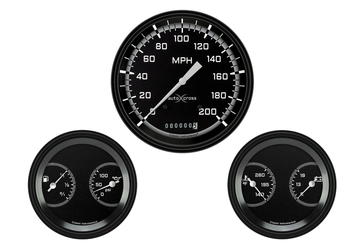 Classic Instruments AUTO CROSS GREY 5" SPEEDO & 2 - 3"DUALS- - AX64GBLF