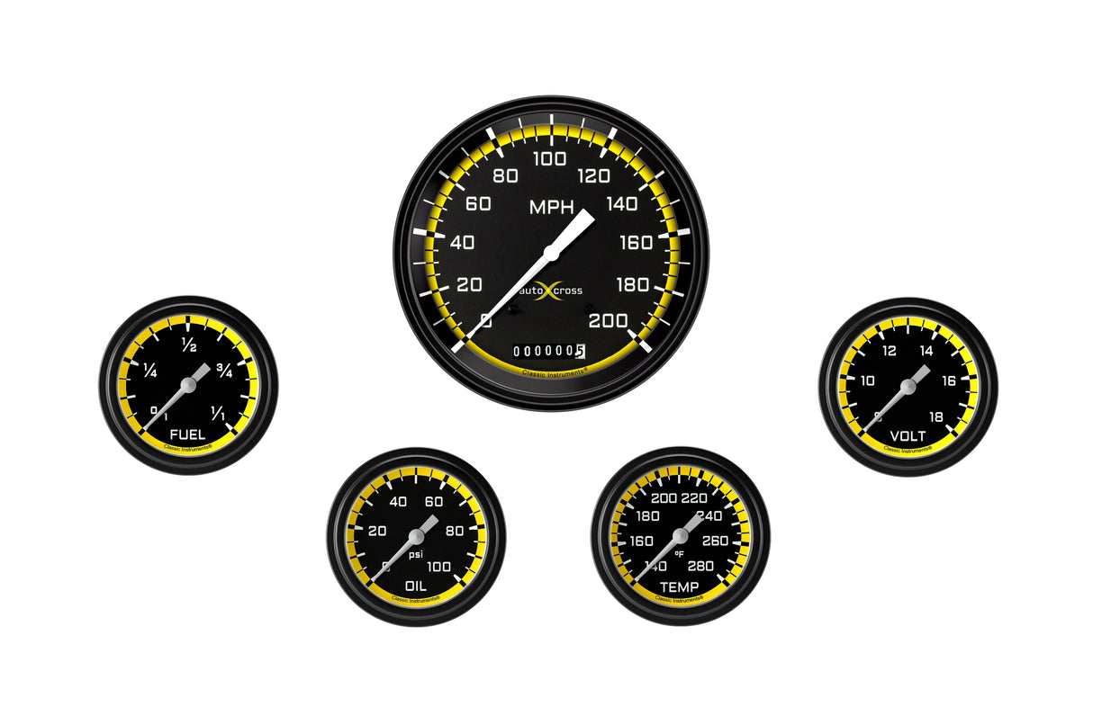 Classic Instruments AutoCross Yellow Five Gauge Set 354 - AX354YBLF