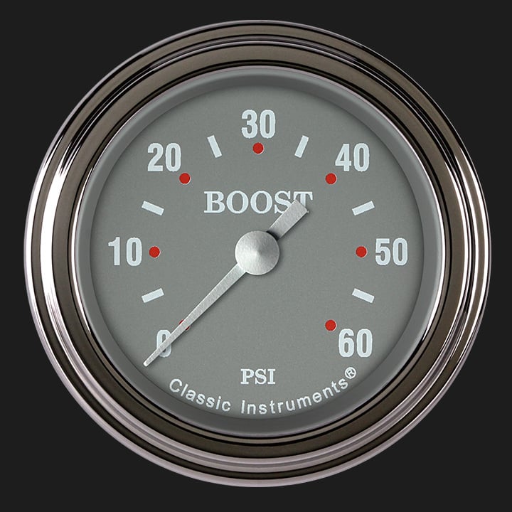 Classic Instruments Silver Gray 2 1/8" Boost Gauge, 60 psi - SG143SLF
