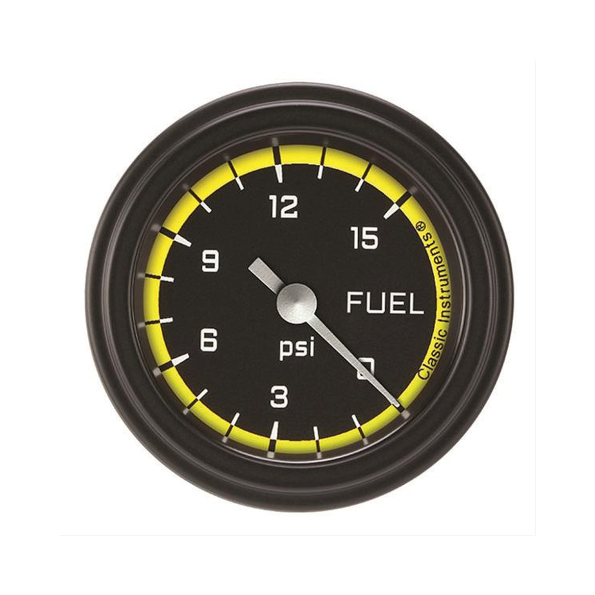 Classic Instruments Autocross Yellow 2 1/8" Fuel Pressure Gauge, 15 psi - AX145YBLF