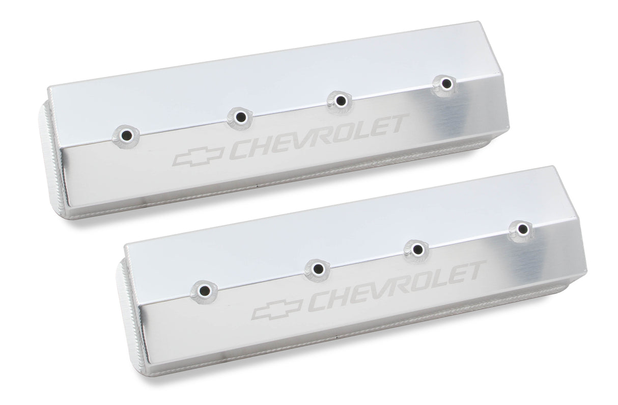 Holley 241-285 GM Licensed Valve Cover - Track Series - SBC - Fabricated Aluminum - Center Bolt - Silver