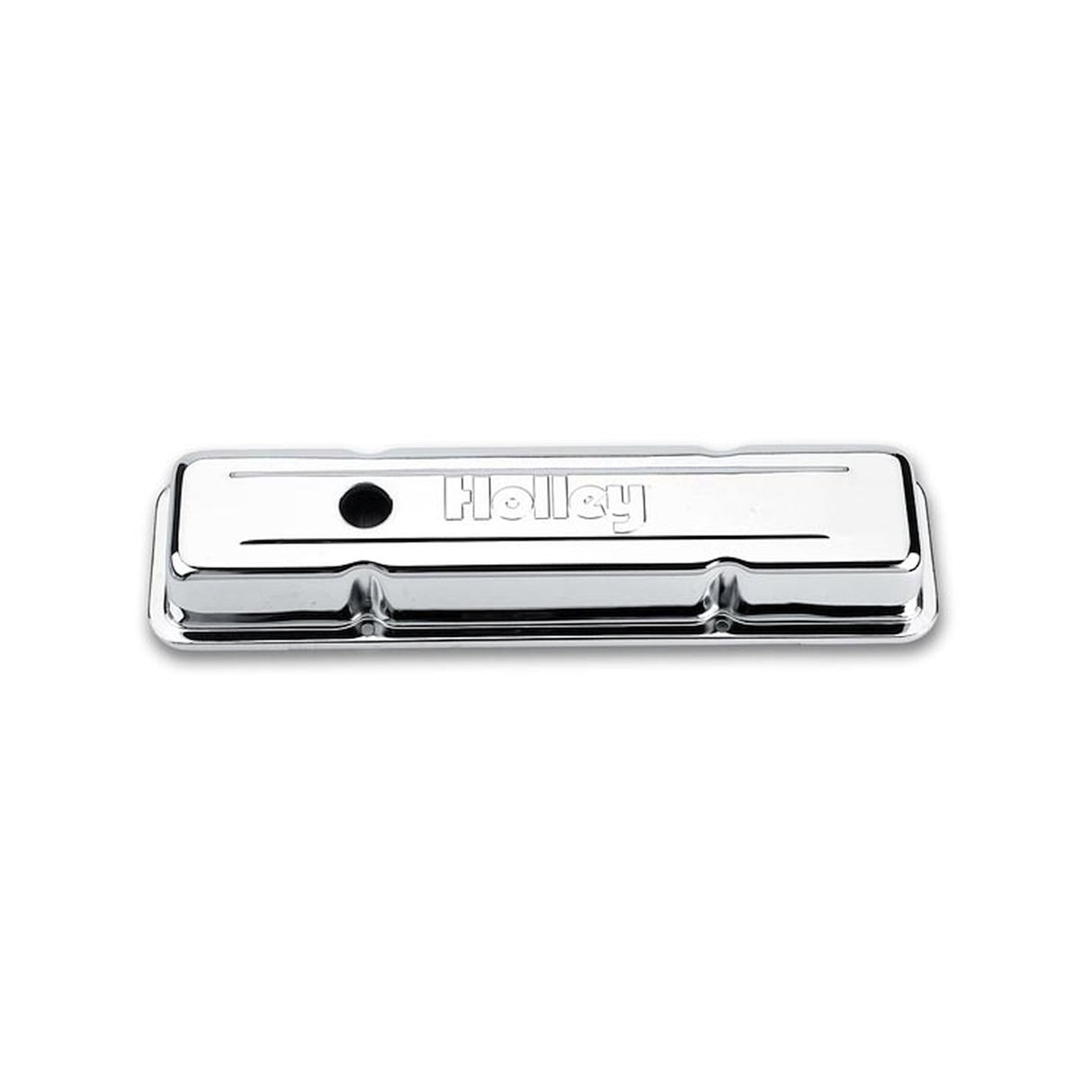 Holley 241-80 Embossed Valve Cover - SBC - Stamped Steel - Chrome