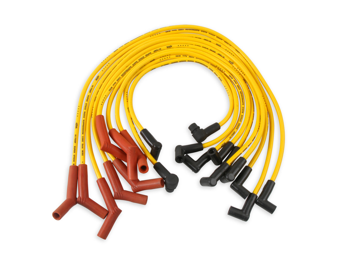 ACCEL Spark Plug Wire Set- 8mm-Custom with Graphite Core-HEI Stock Style Boots- Yellow - 4056