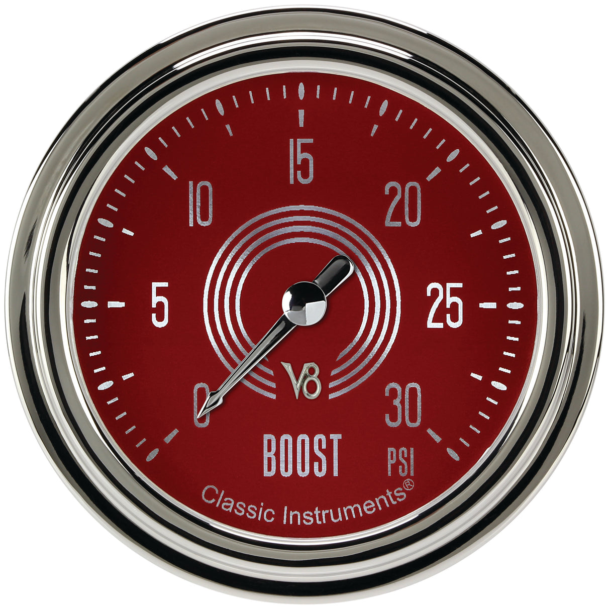 Classic Instruments V8 Red Steelie 2-5/8" Boost Gauge (30 PSI) - V8RS342SLC