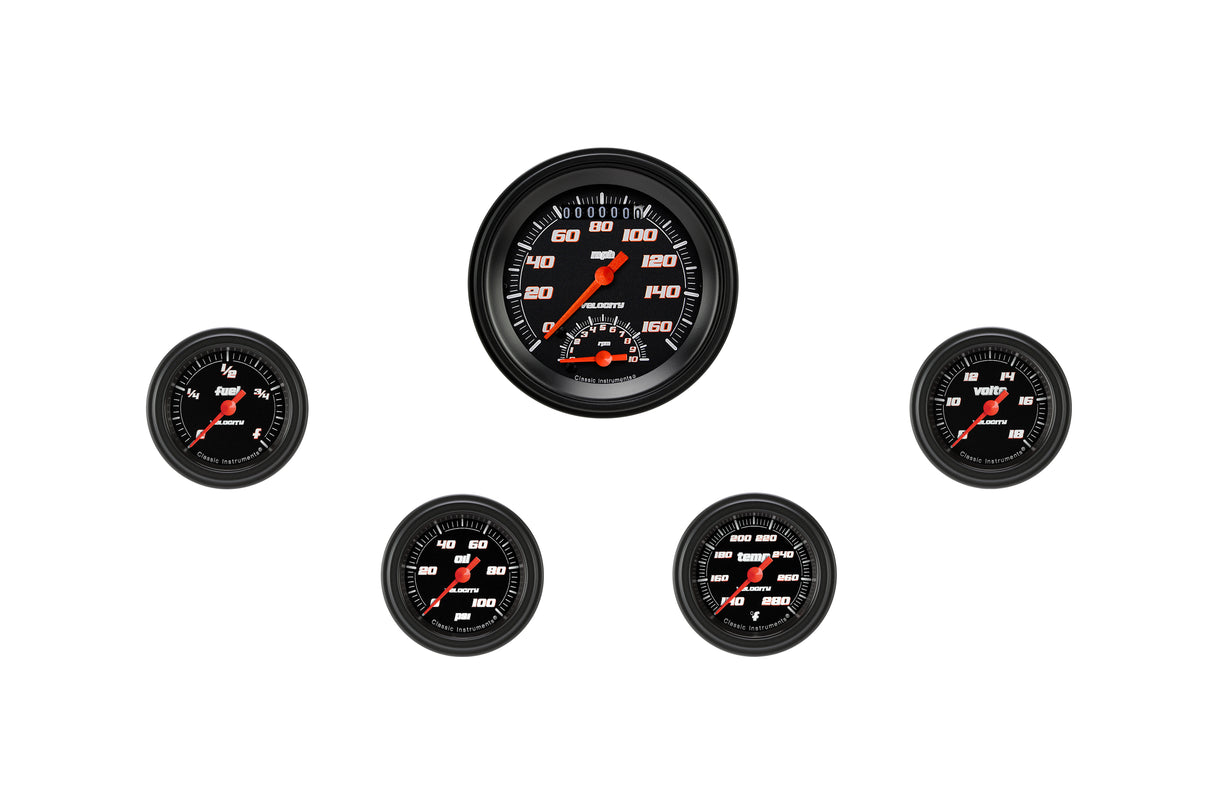 Classic Instruments Velocity Black Five Gauge Set 135 - VS135BBLF
