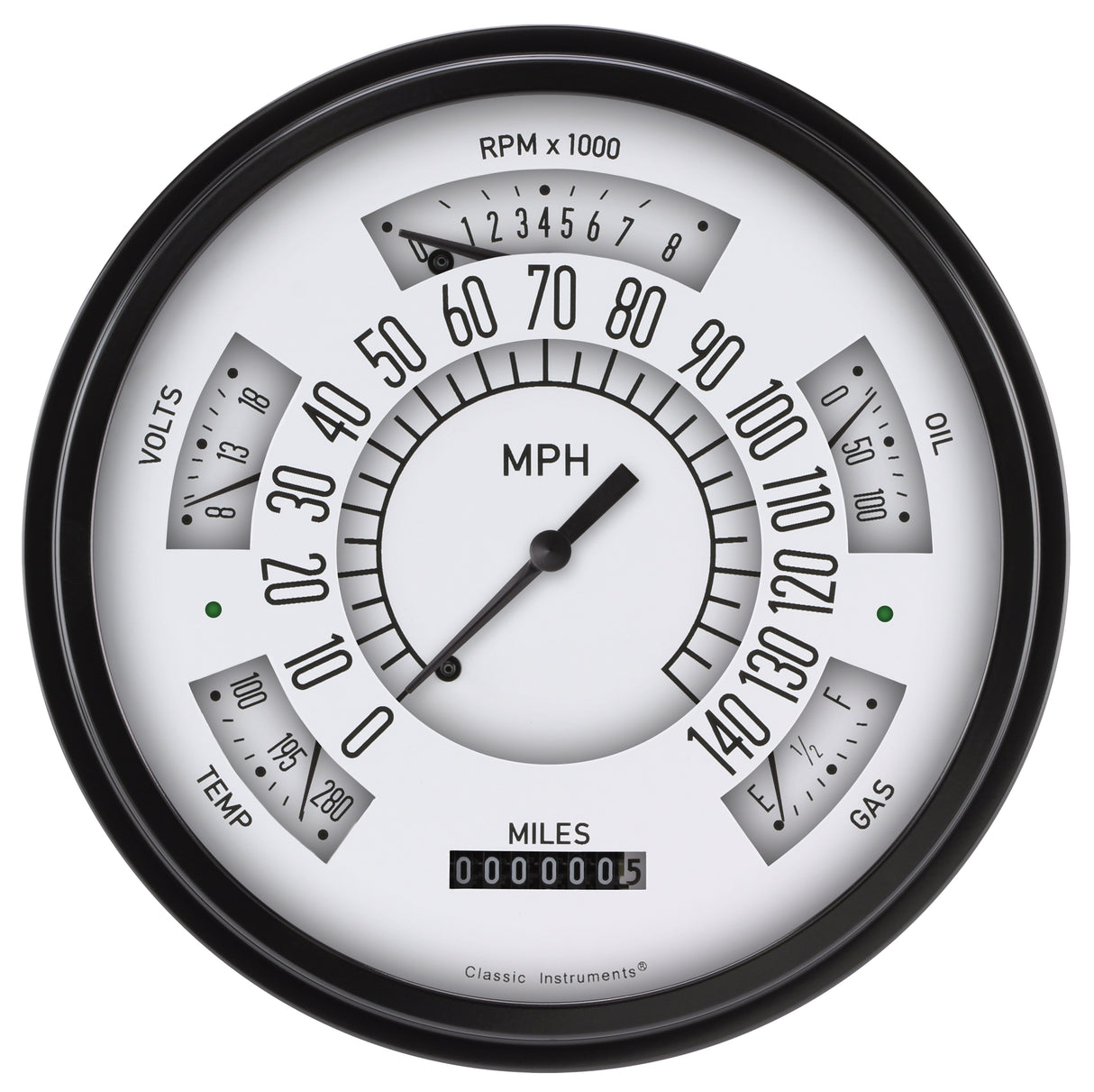 Classic Instruments SIX PACK WHITE / BLACK BEZEL-GM - SX01WBLF