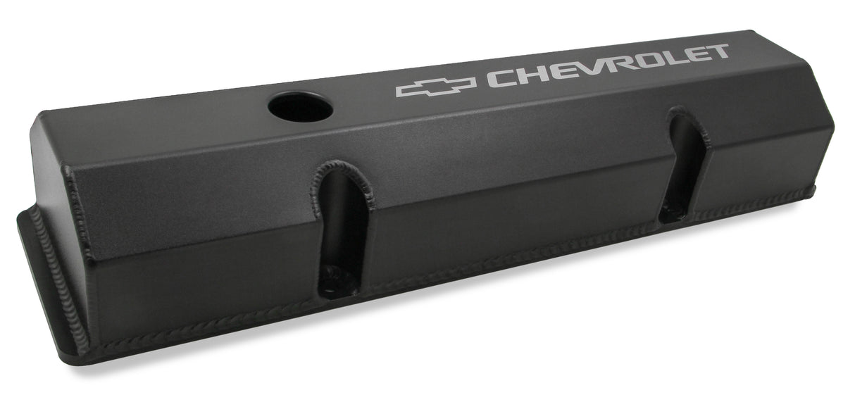 Holley 241-288 GM Licensed Valve Cover - Track Series - SBC - Fabricated Aluminum - Perimeter Bolt - Black