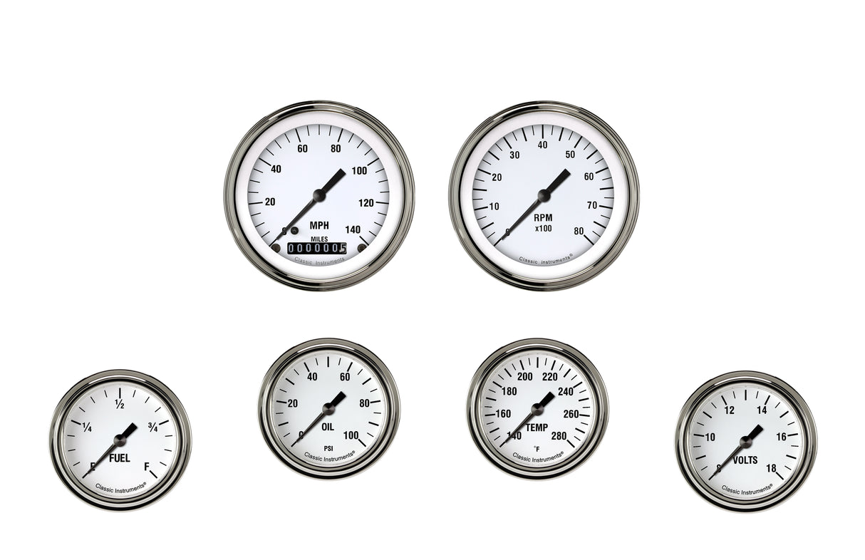 Classic Instruments White Hot Six Gauge Set 301 - WH301SLF