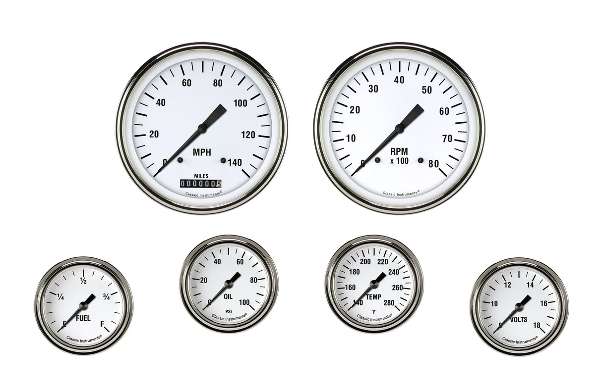 Classic Instruments White Hot Six Gauge Set 351 - WH351SLF