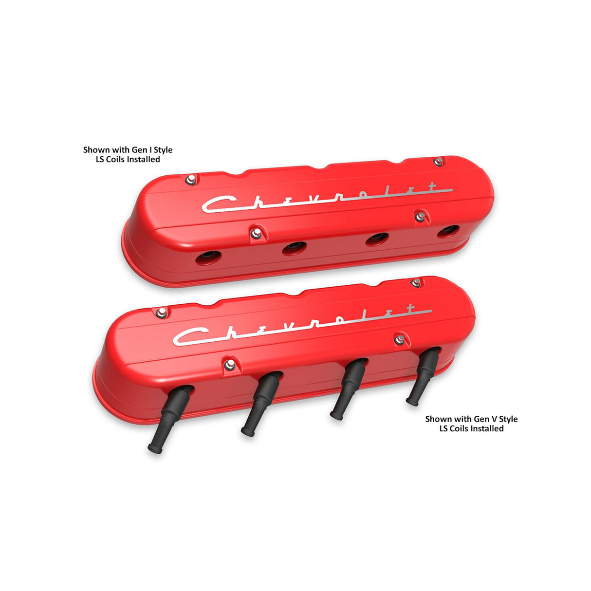 Holley 241-179 2-Piece "Chevrolet" Script Valve Cover - Gen III/IV LS - Gloss Red Machined