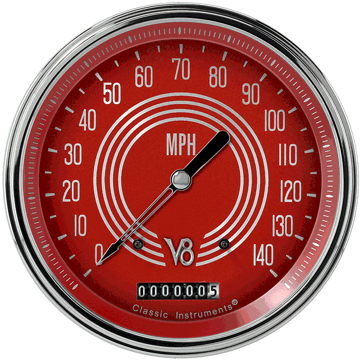 Classic Instruments V8 RED STEELIE 5IN SPEEDO 140 MPH - V8RS56SLF