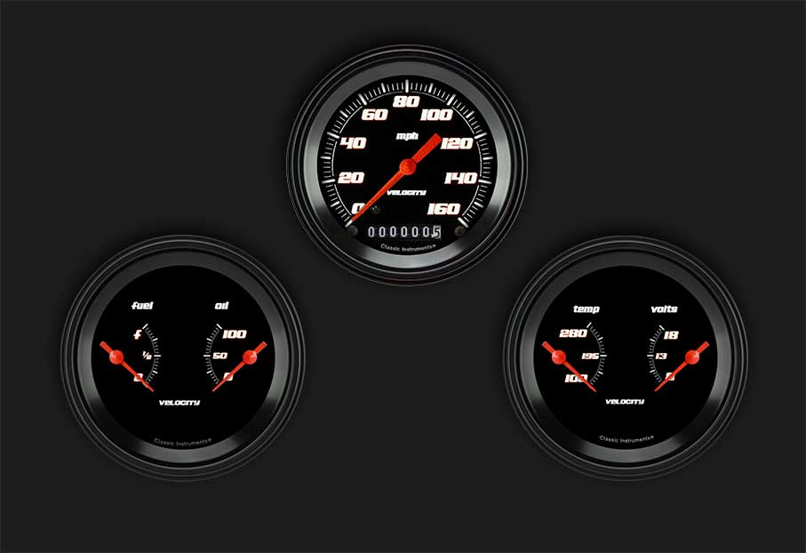 Classic Instruments Velocity Black Series Three Gauge Set - VS04BBLF