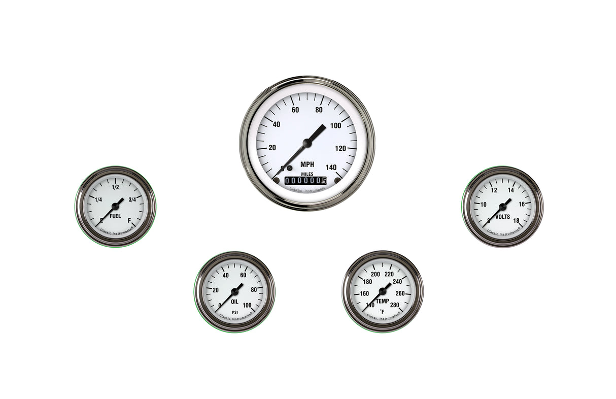 Classic Instruments White Hot Five Gauge Set 100 - WH100SLF