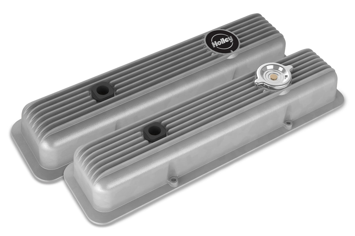Holley 241-134 Valve Covers - Muscle Series - Finned - SBC - Natural