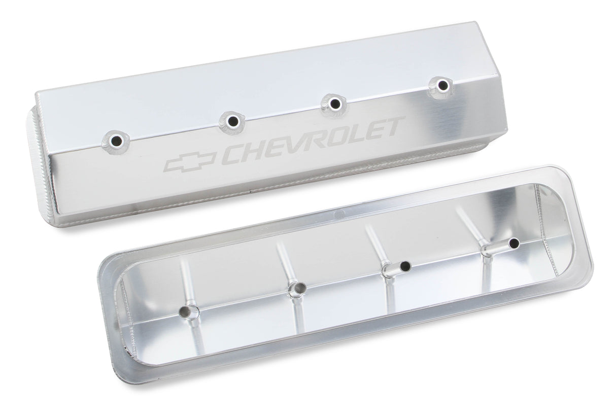Holley 241-285 GM Licensed Valve Cover - Track Series - SBC - Fabricated Aluminum - Center Bolt - Silver