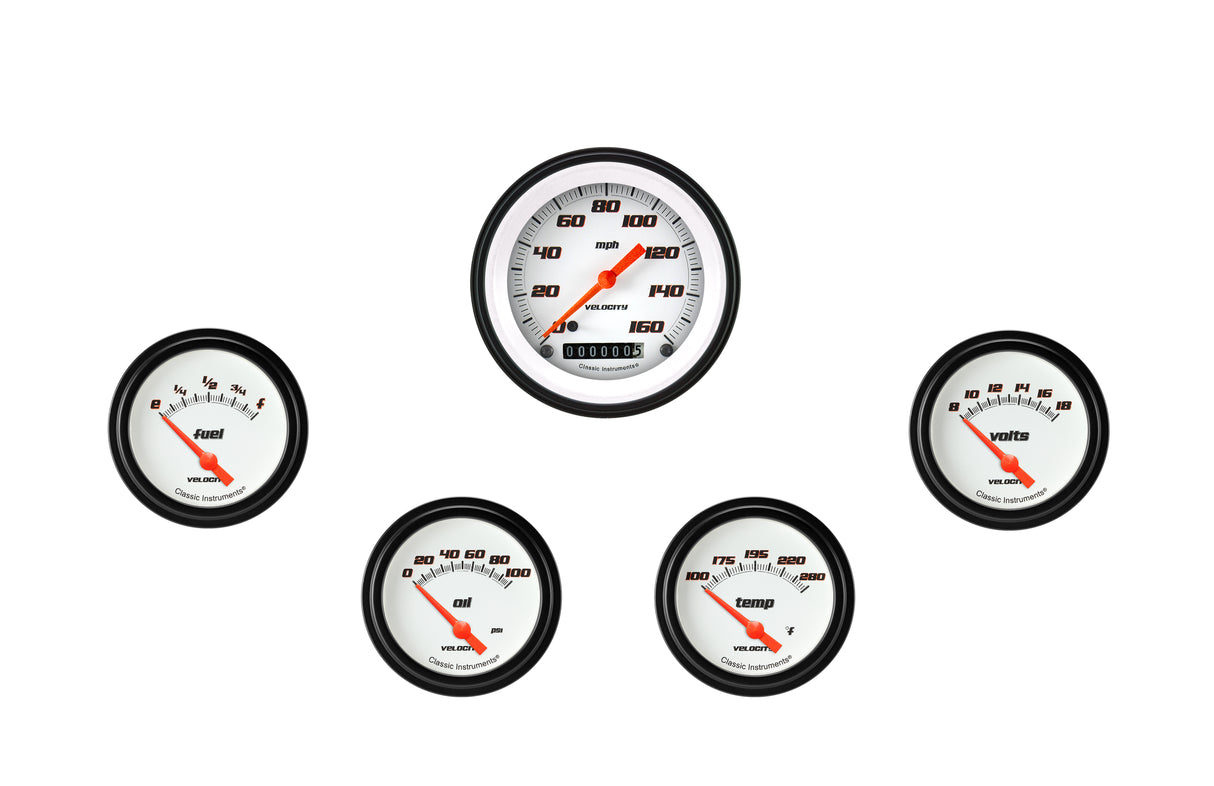 Classic Instruments Velocity White Five Gauge Set 200 - VS200WBLF