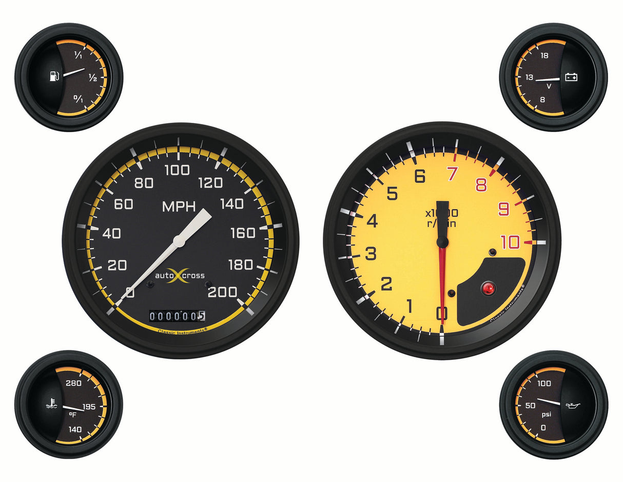 Classic Instruments Auto Cross Yellow 6 Gauge Set - AX51YBLF