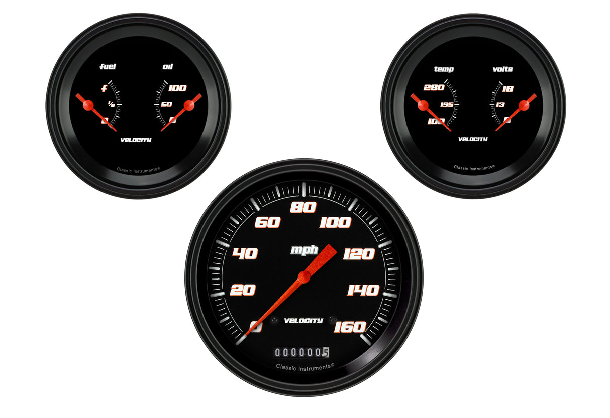 Classic Instruments Velocity Black Series Three Gauge Set - VS64BBLF