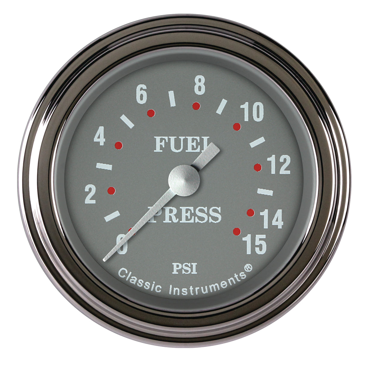 Classic Instruments Silver Gray 2-1/8" Fuel Pressure Gauge (15 PSI) - SG145SLF