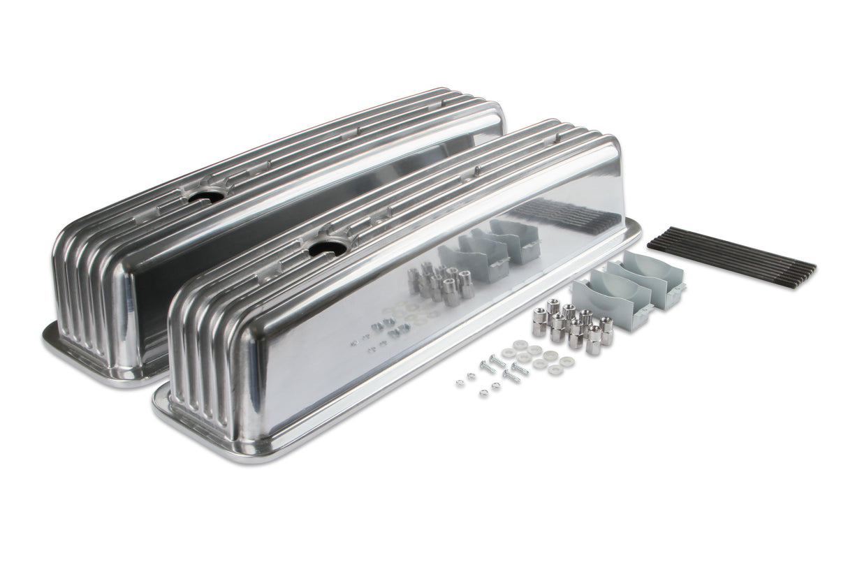 Mr Gasket Cast Aluminum Ball Milled Center Bolt Valve Covers - Polished - 6856G
