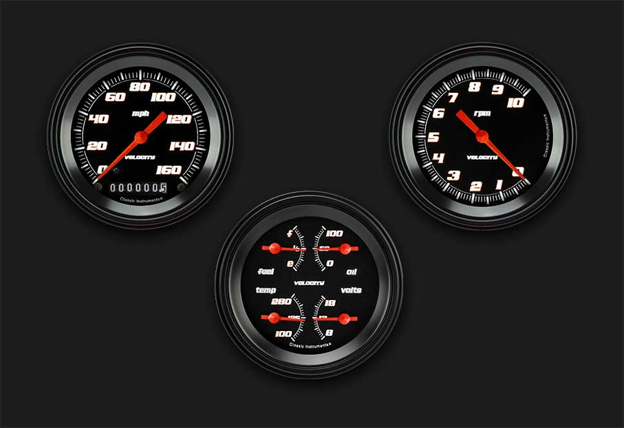 Classic Instruments Velocity Black Series Three Gauge Set - VS03BBLF