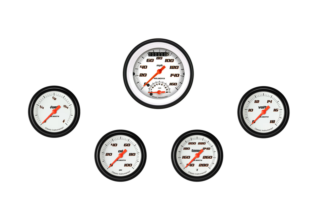 Classic Instruments Velocity White Five Gauge Set 335 - VS335WBLF