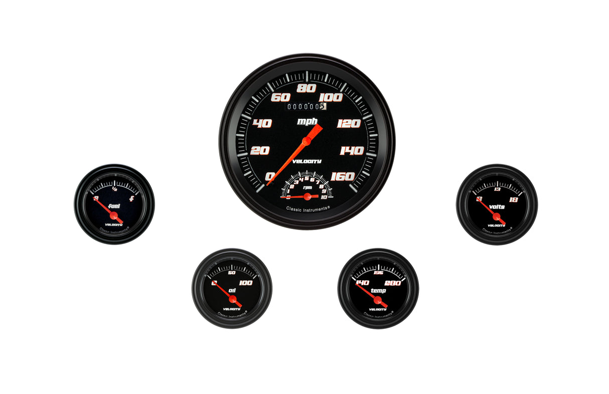 Classic Instruments Velocity Black Five Gauge Set - VS65BBLF
