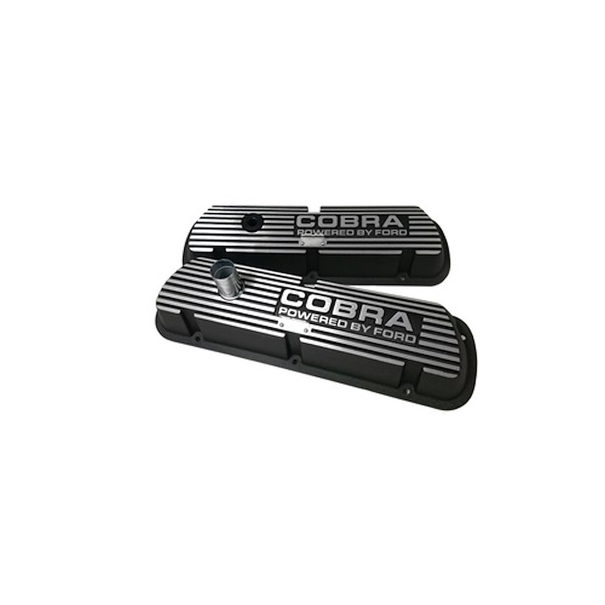 Scott Drake Aluminum Valve Covers with Cobra Powered By Ford Logo Black - S2MS-6A582-A-B