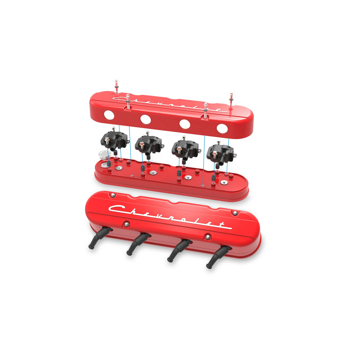 Holley 241-179 2-Piece "Chevrolet" Script Valve Cover - Gen III/IV LS - Gloss Red Machined