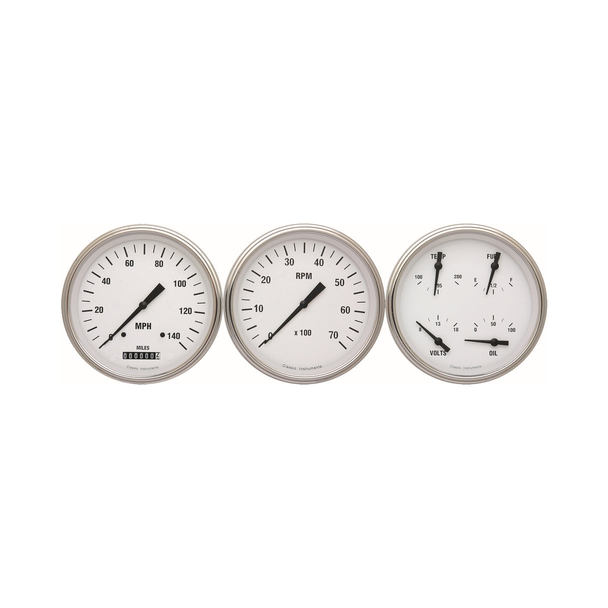 Classic Instruments WHITE HOT 5IN SPEED, 5IN QUAD, 5IN TACH-GM - WH53SLC