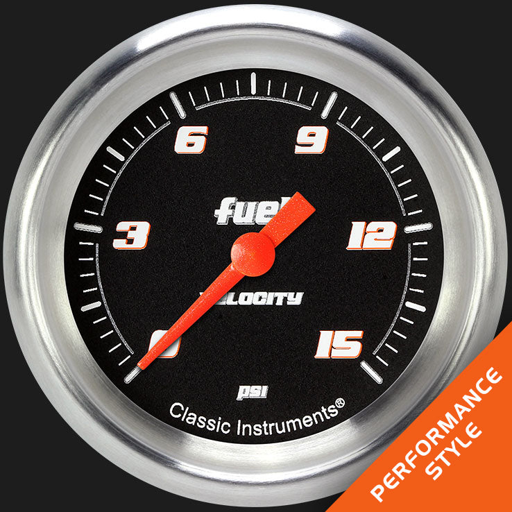 Classic Instruments Velocity Black 2 5/8" Fuel Pressure Gauge, 15 psi - VS345BAPF