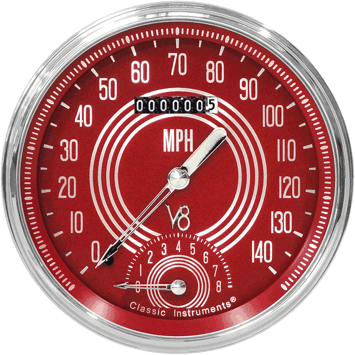 Classic Instruments V8 RED STEELIE 5IN SPEEDTACHULAR - V8RS50SLF
