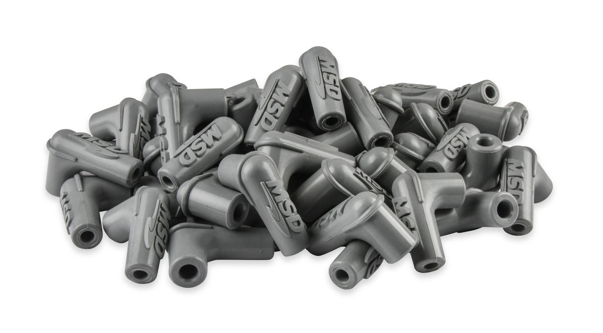 MSD Boots, 90 Degree Logo Spark Plug, Gray Silicone 50EA - 34514
