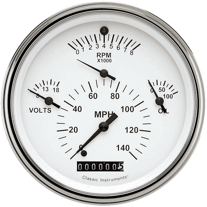 Classic Instruments Tetra Series, White Combination Gauge - TE40WSLF