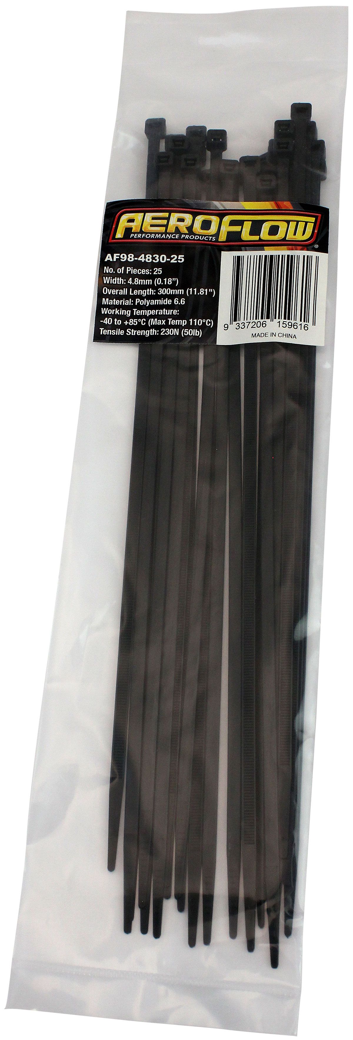 Aeroflow Standard Cable Ties 4.8mm Wide x 300mm Long - 25 Pack (AF98-4830-25)