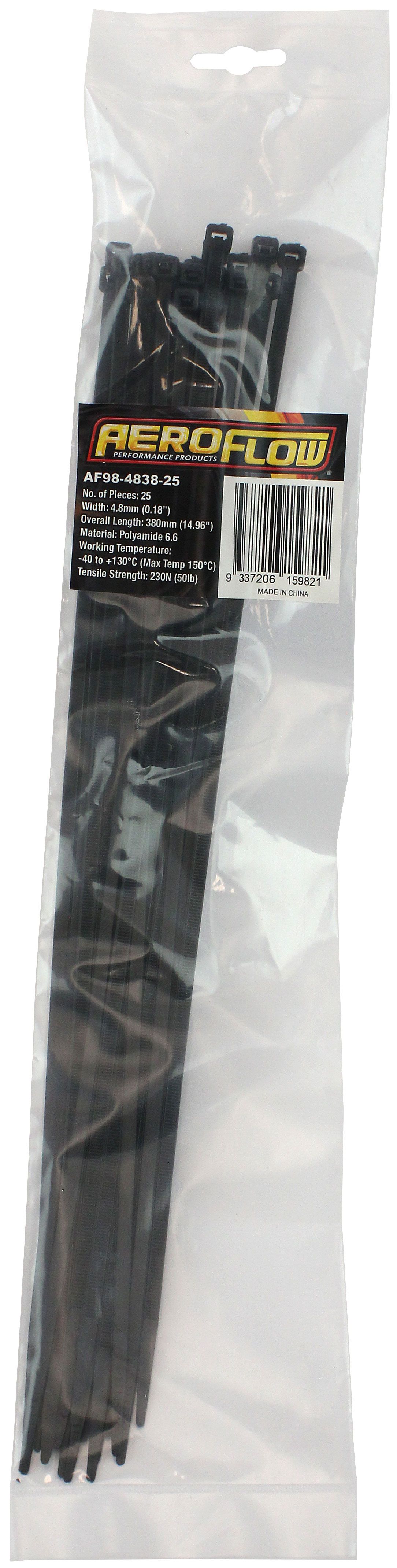 Aeroflow Heat Resistant Cable Ties 4.8mm Wide x 380mm Long - 25 Pack (AF98-4838-25)