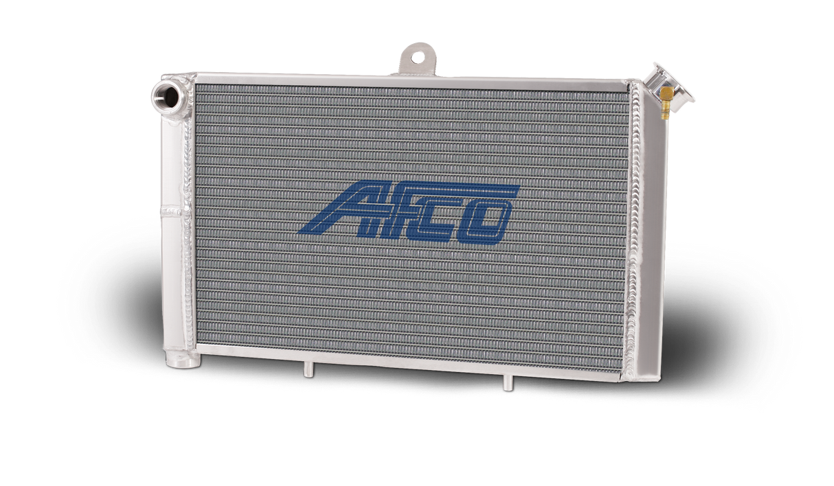 AFCO Aluminum Satin Radiator Cage Mount Double Pass 3/4 NPT Female Inlet/Outlet for Mini/Micro Sprint - 21" W x 12" T - 80207 80207