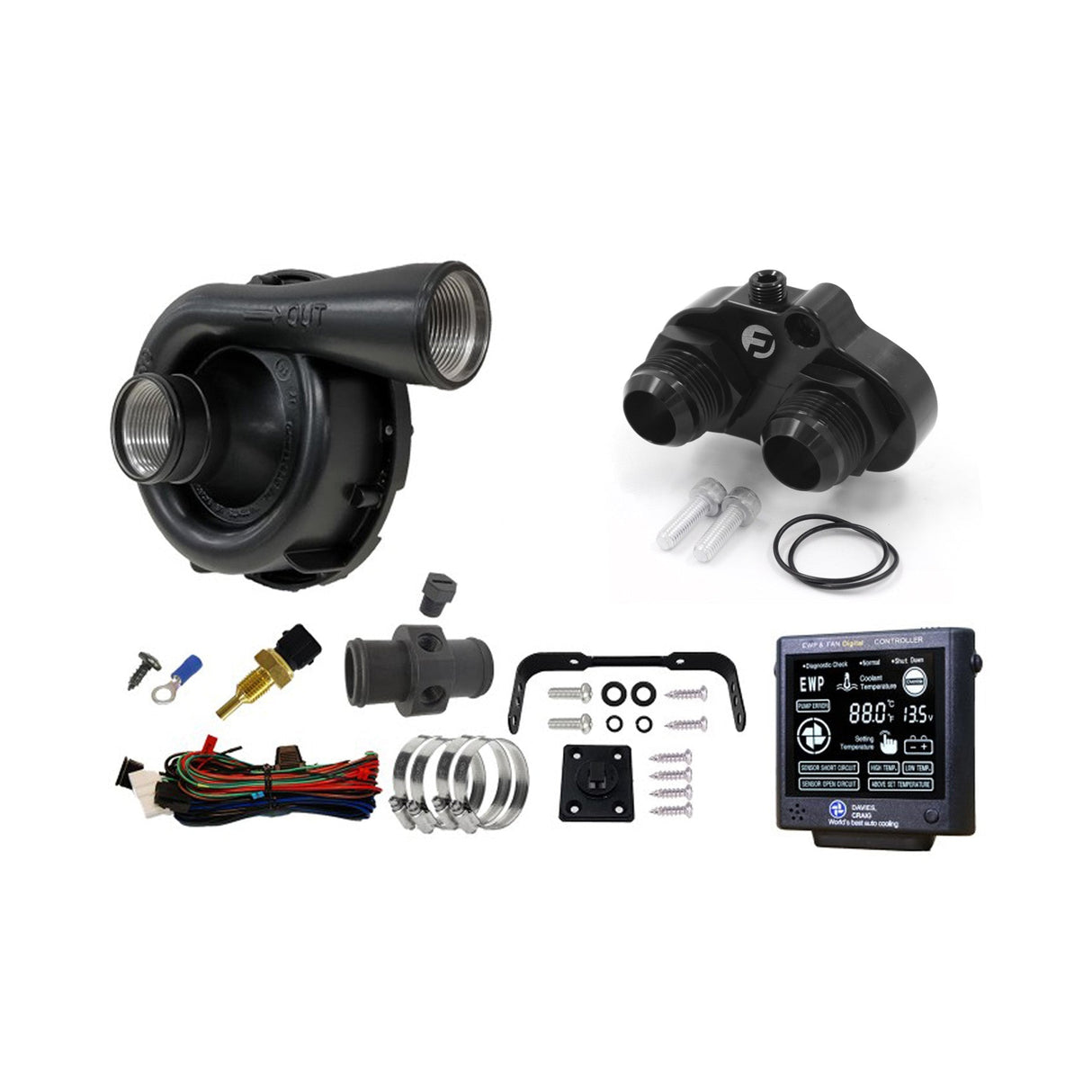 Electric Water Pump Adaptor for Mazda 12A / 13B / 20B 015-012, 2x 015-006,DC-8975-BLACK