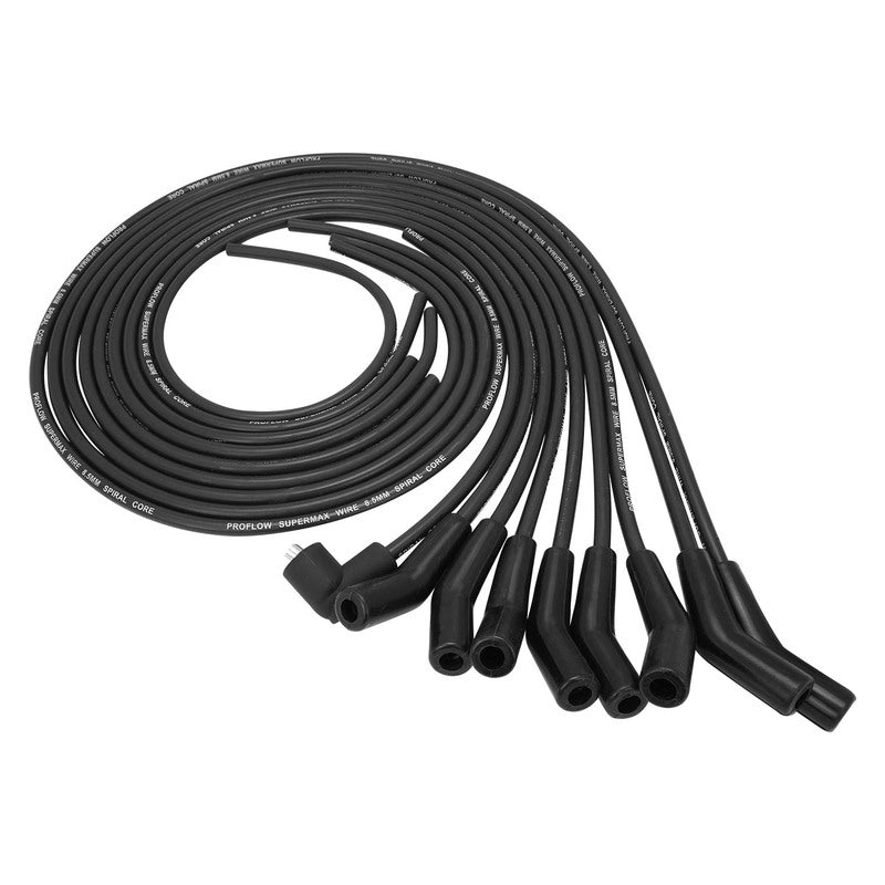 Proflow SuperMax Wire, Ignition Lead Kit, 8.5mm Spiral Core, Black, 135 Deg Plug, Hei & Socket Cap, Universal, V8 with Separator Set - PFE-L85135BK PFE-L85135BK