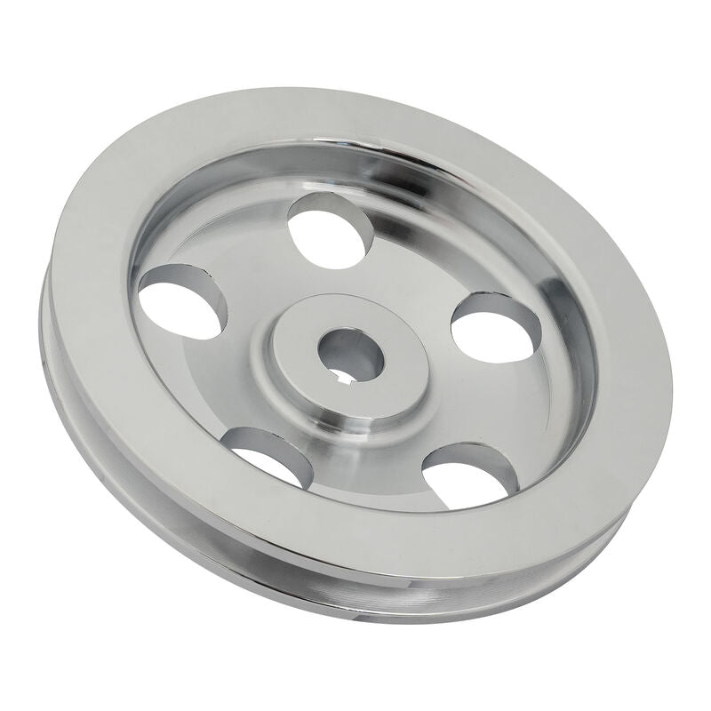 Proflow Power Steering Pulley, V-belt Style, Single Groove, Type 2 Pump .665in Press Fit, 5.80 in. O.D, Chev, Aluminum Chrome, - PFE-R3722C