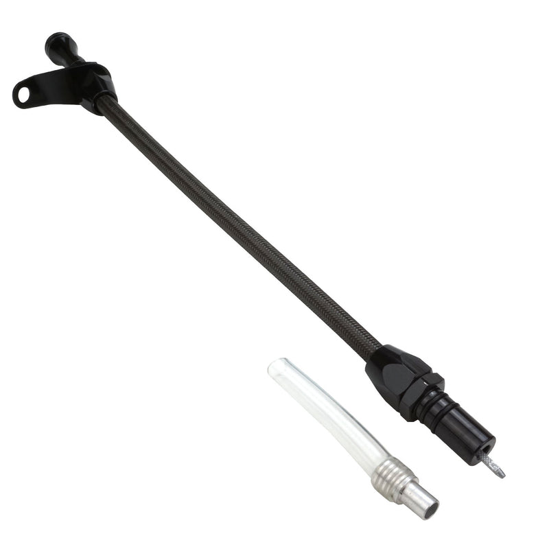 Proflow Transmission Dipstick, Black Braided Stainless Steel, Bellhousing Mount TH400, Case Fill, Each - PFE-R5005BK PFE-R5005BK