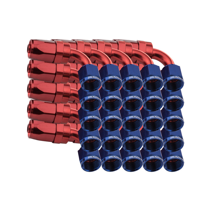 Proflow Bulk Pack 90 Degree Hose End -06AN Hose to Female, Blue/Red 25pc - PFE103-06-25 PFE103-06-25