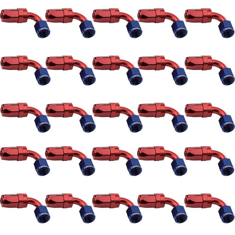 Proflow Bulk Pack 90 Degree Hose End -08AN Hose to Female, Blue/Red 25pc - PFE103-08-25 PFE103-08-25