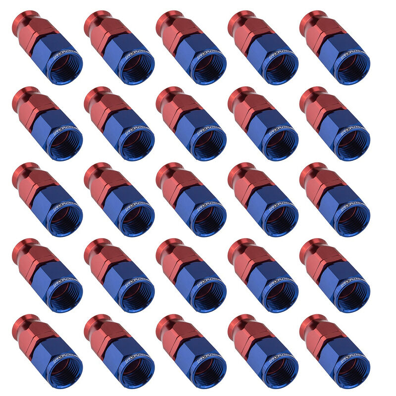 Proflow Bulk Pack Aluminium Straight Hose End -06AN For PTFE, Red/Blue, 25pc - PFE201-06DRB-25 PFE201-06DRB-25