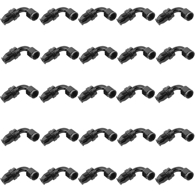 Proflow Bulk Pack Aluminium 90 Degree Hose End -06AN PTFE Hose, Black, 25pc - PFE203-06DBK-25 PFE203-06DBK-25