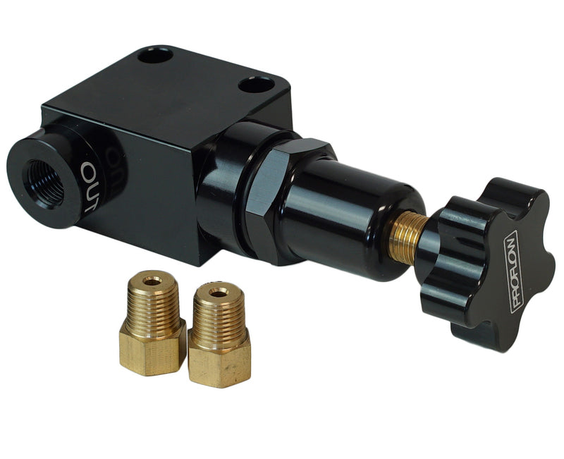 Proflow Billet Aluminium Brake Proportioning Valve, Knob Adjustment, 3/8''-24, Single Inlet/Outlet, Each - PFE386 PFE386