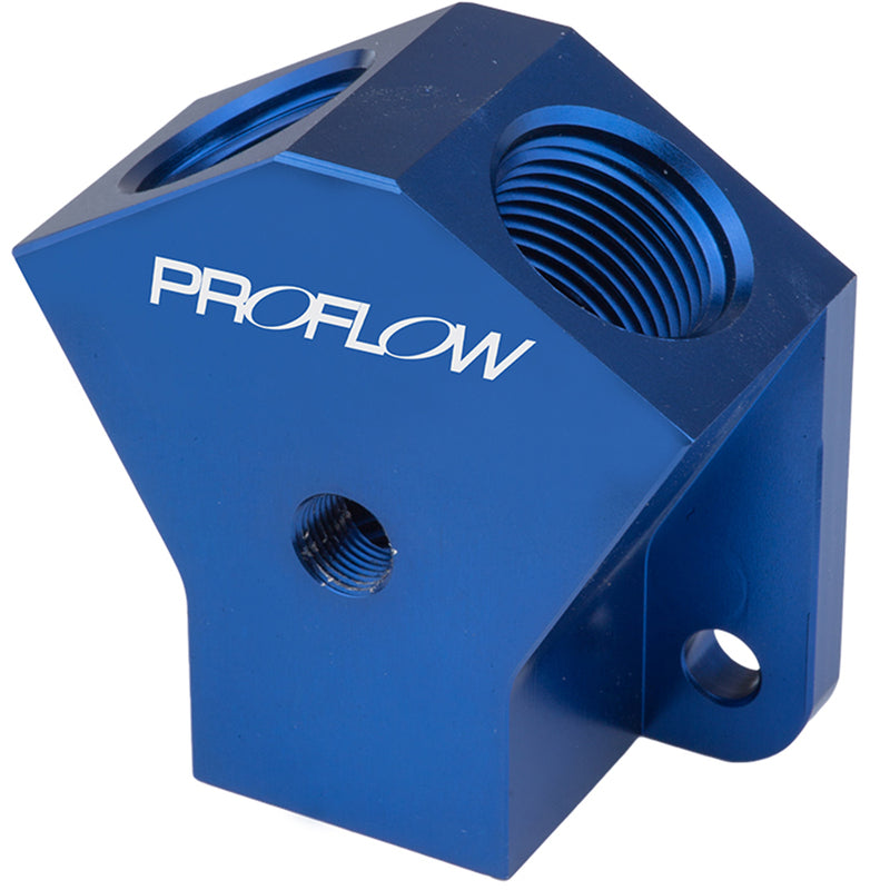 Proflow Billet AN Fuel Block -10AN In -08AN Out w/1/8in. NPT Port, Blue - PFE452-10-08B PFE452-10-08B