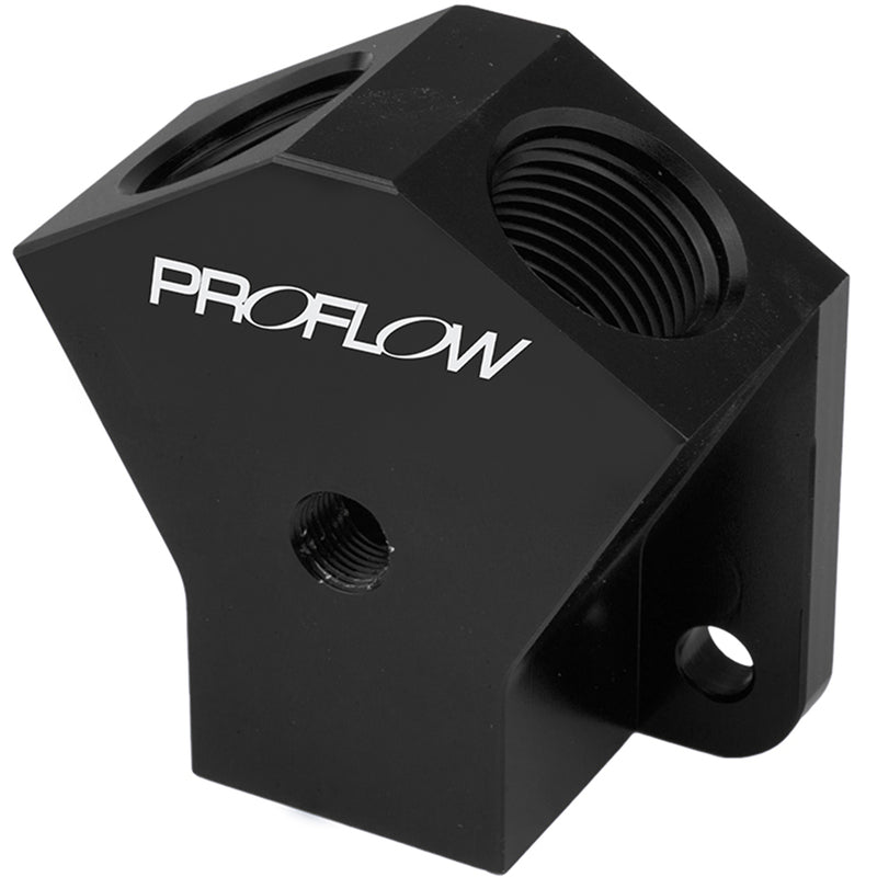 Proflow Billet AN Fuel Block -10AN In -10AN Out w/1/8in. NPT Port, Black - PFE452-10BK PFE452-10BK