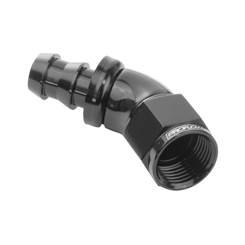 Proflow 45 Degree Fitting Hose End Full Flow Barb to Female -06AN, Black - PFE512-06BK PFE512-06BK